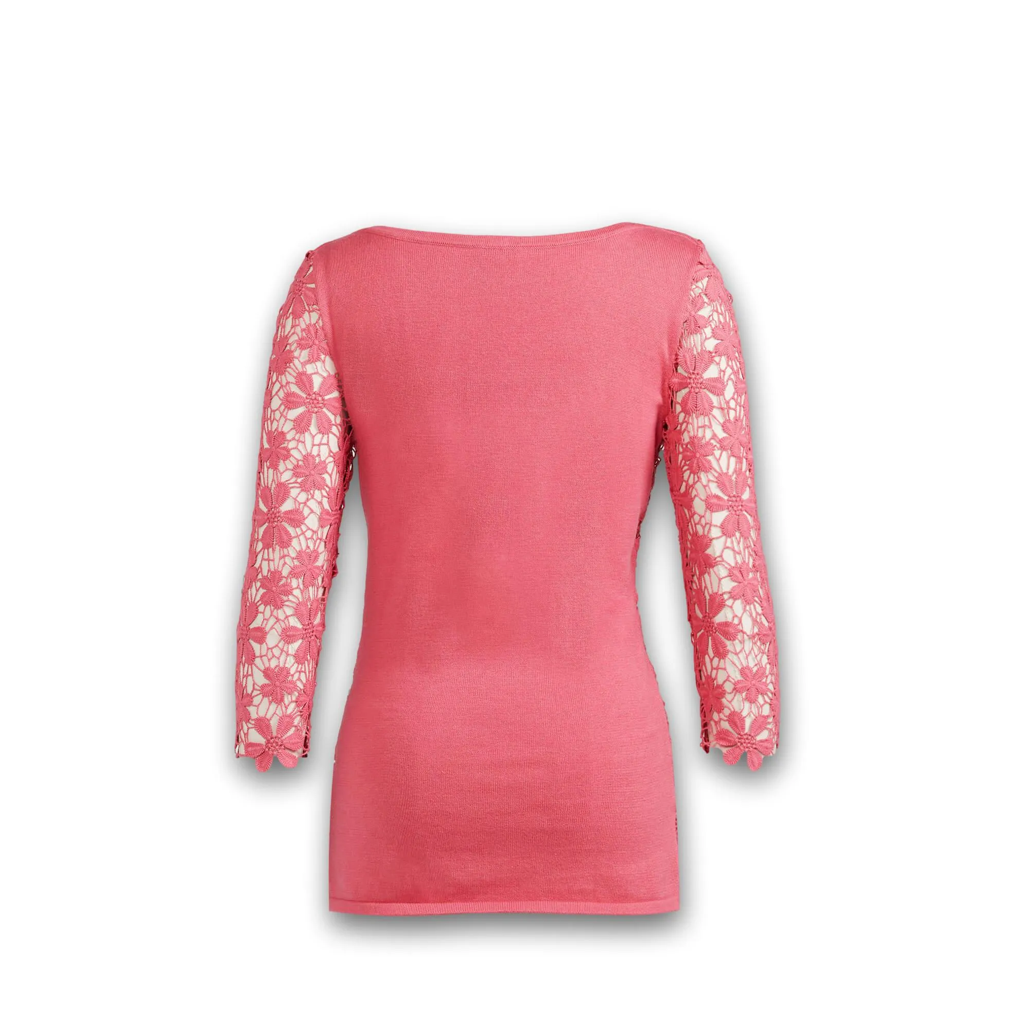 J. Peterman Women's 3/4 Sleeve Floral Lace Sweater - Rose