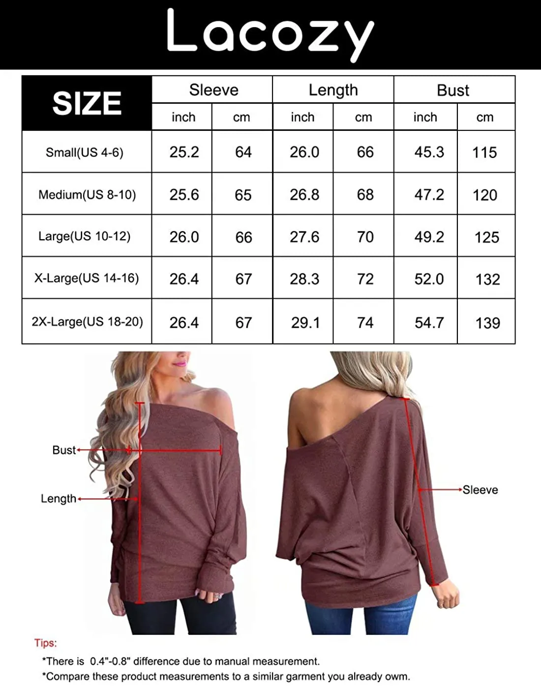 Lacozy Women's Off Shoulder Long Sleeve Oversized Pullover Sweater Knit Jumper Loose Tunic Tops