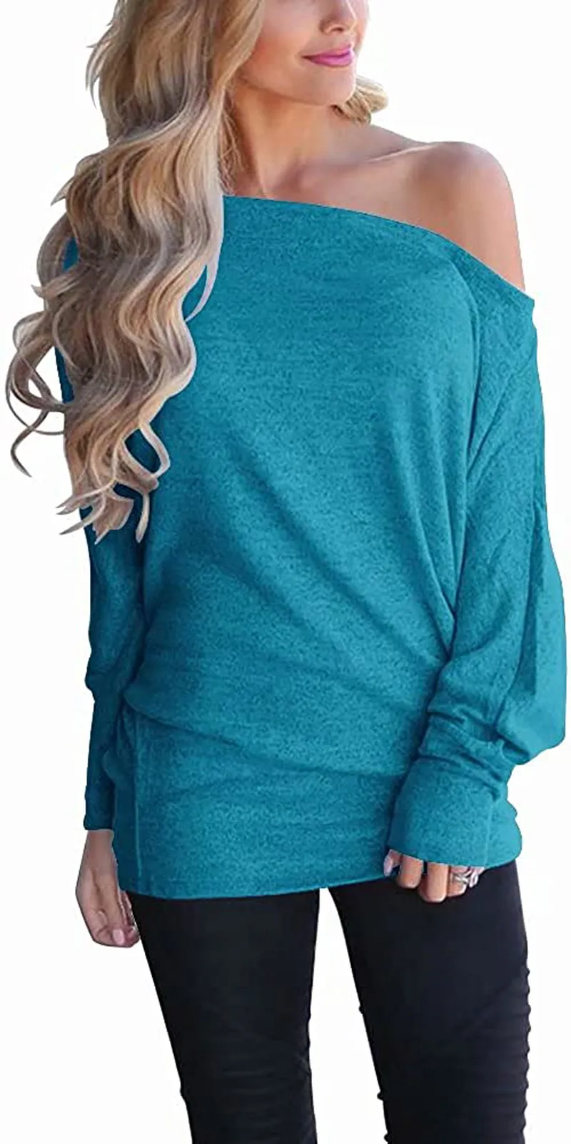 Lacozy Women's Off Shoulder Long Sleeve Oversized Pullover Sweater Knit Jumper Loose Tunic Tops