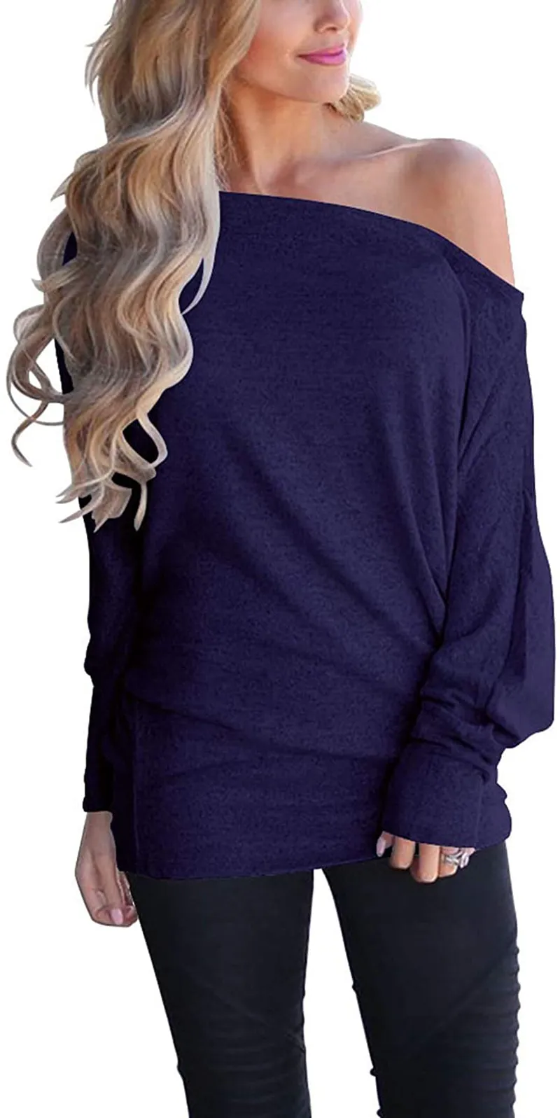 Lacozy Women's Off Shoulder Long Sleeve Oversized Pullover Sweater Knit Jumper Loose Tunic Tops