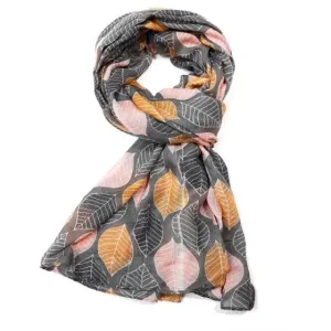 Large Leaves Scarf Grey