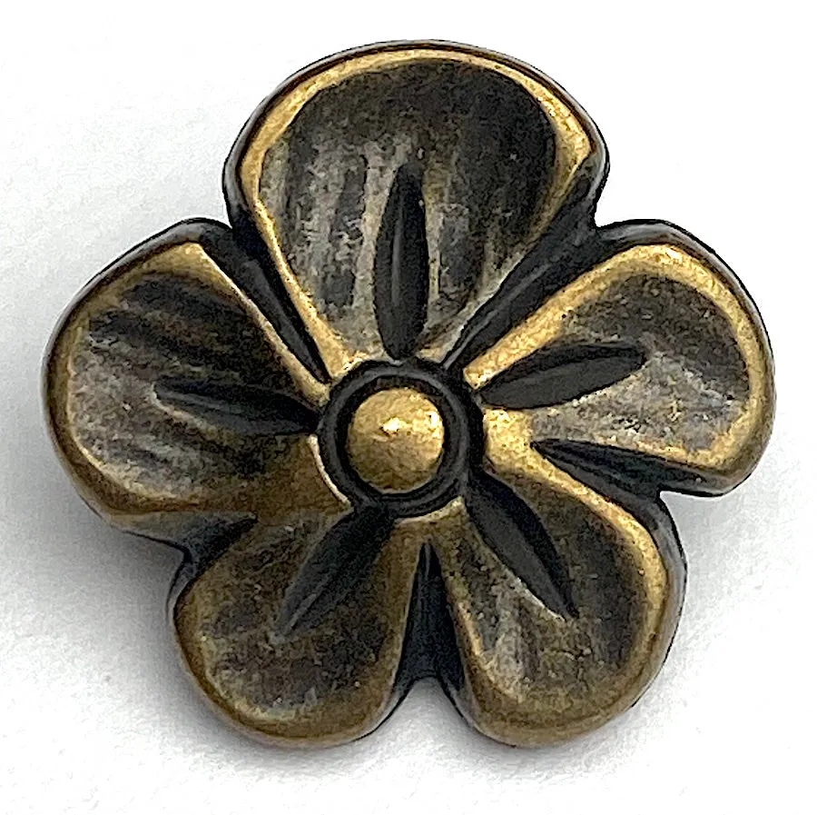 Lemon Flower Blossom, Antique Brass 3/4" Shank Back Metal Button 20mm  #FJ-46