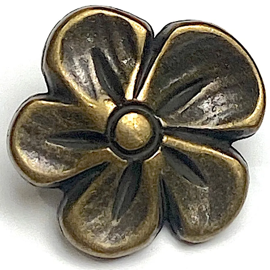 Lemon Flower Blossom, Antique Brass 3/4" Shank Back Metal Button 20mm  #FJ-46