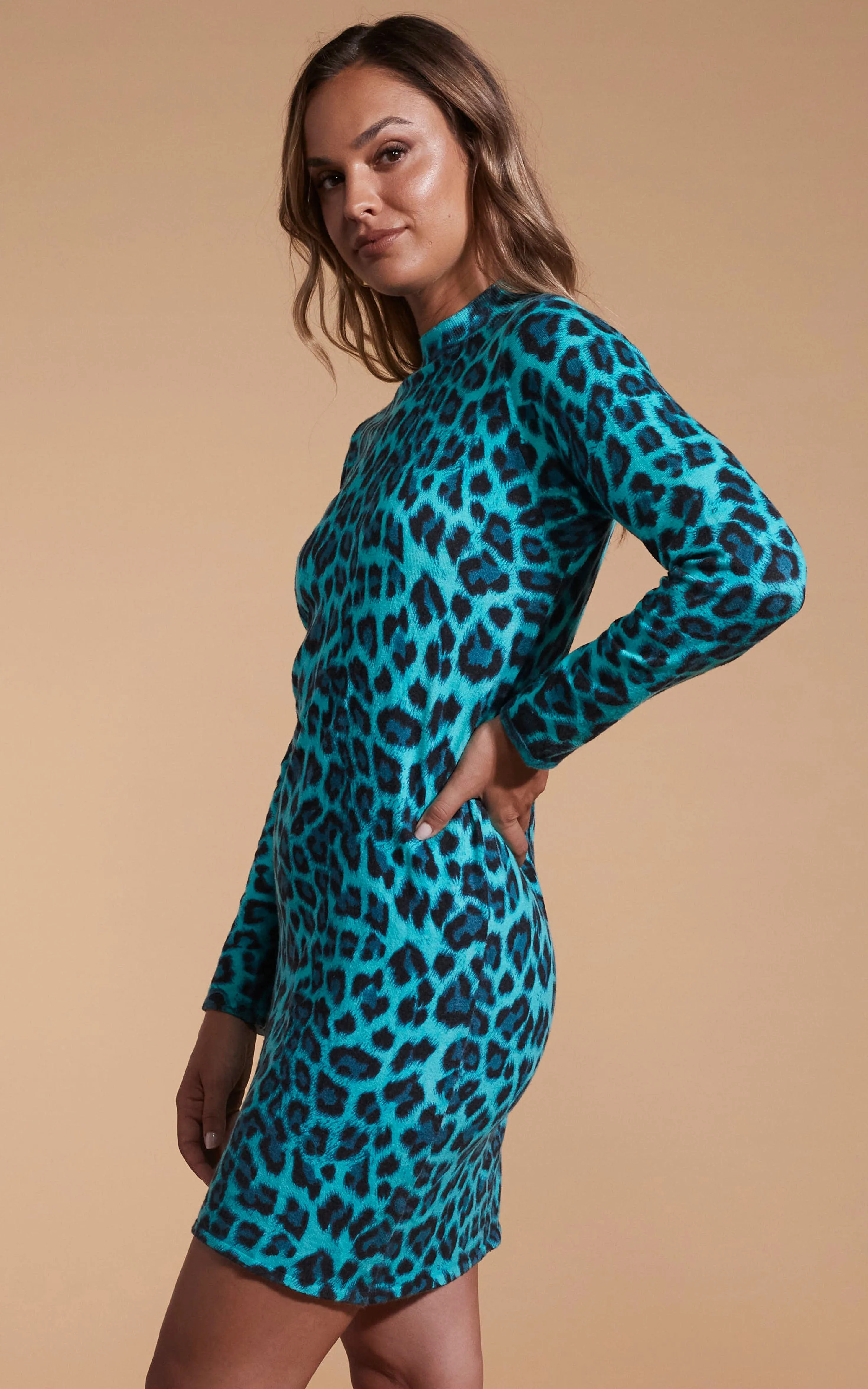 Lynx Slouchy Mini Dress in Green Leopard