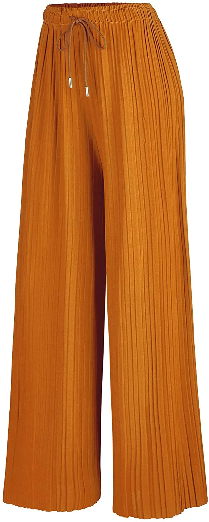 Made By Johnny Women's Premium Pleated Maxi Wide Leg Palazzo Pants Gaucho- High Waist with Drawstring