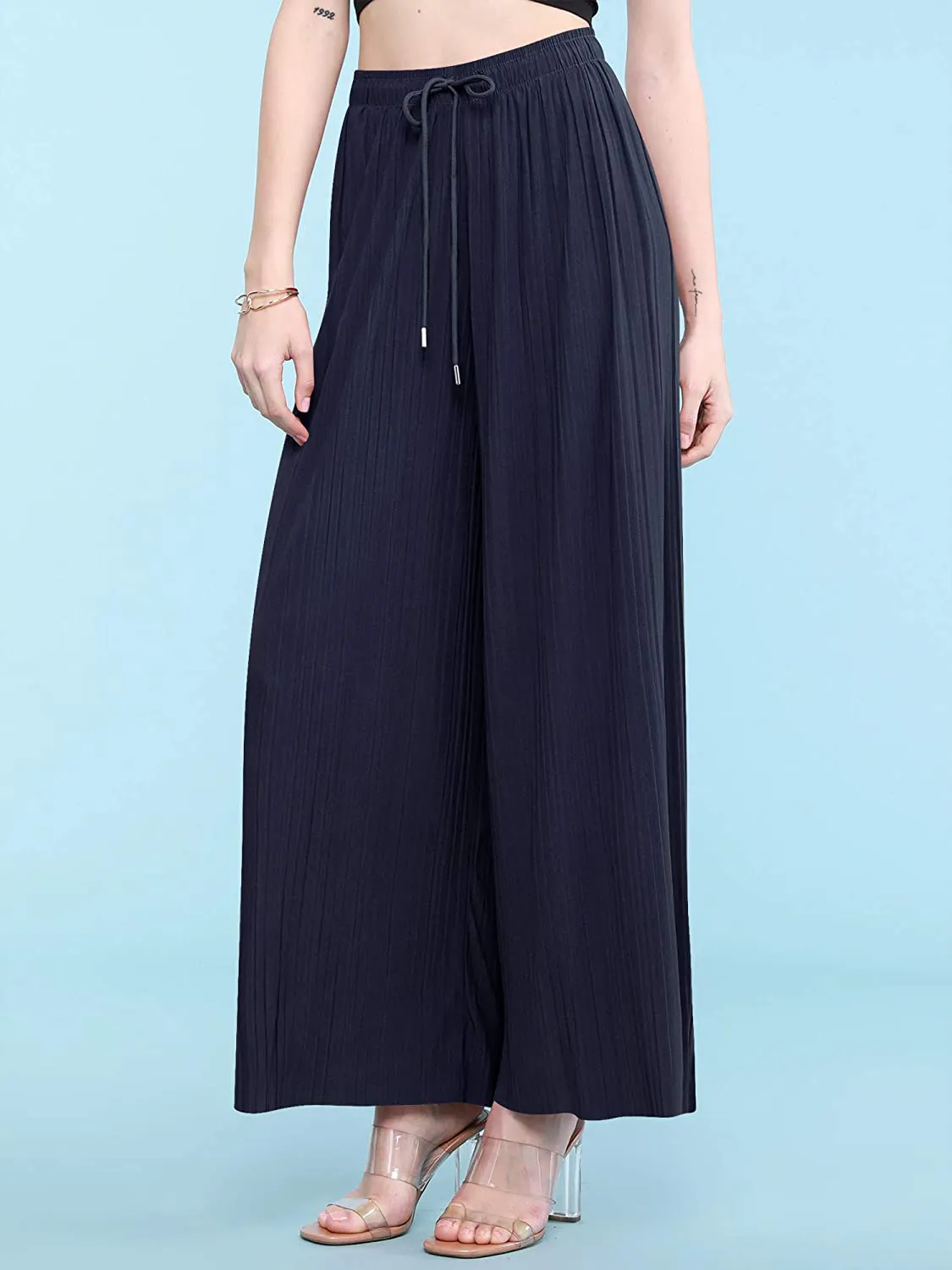 Made By Johnny Women's Premium Pleated Maxi Wide Leg Palazzo Pants Gaucho- High Waist with Drawstring