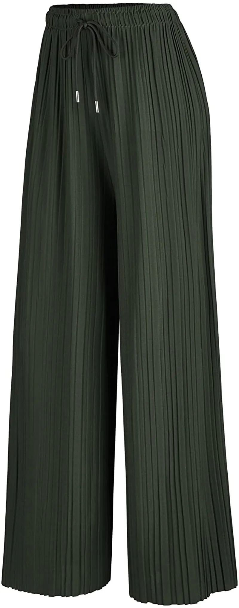 Made By Johnny Women's Premium Pleated Maxi Wide Leg Palazzo Pants Gaucho- High Waist with Drawstring