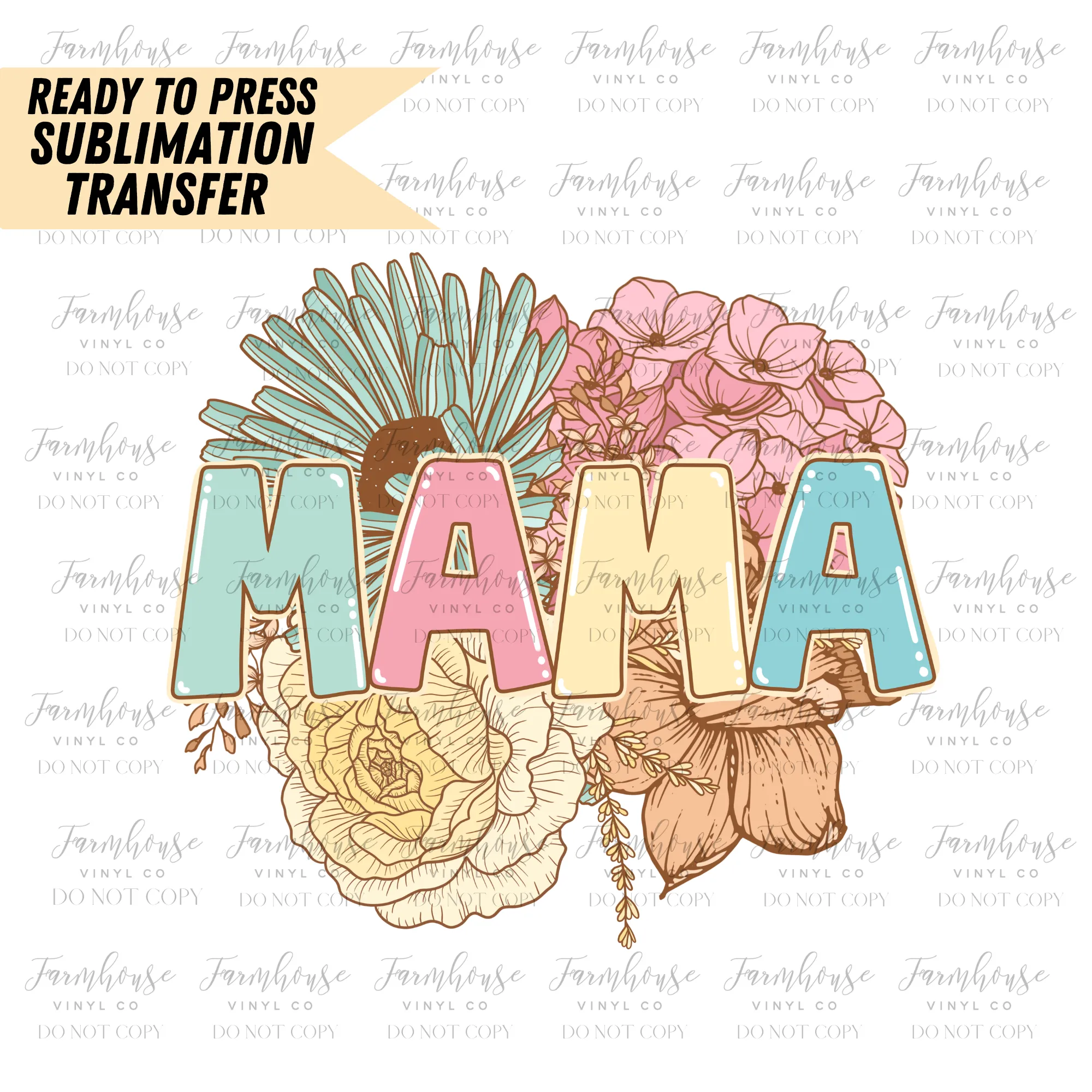 Mama And Mini Floral Ready To Press Sublimation Transfer