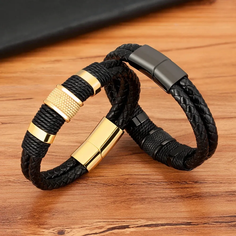 Men's Double Layer Woven Leather Bracelet