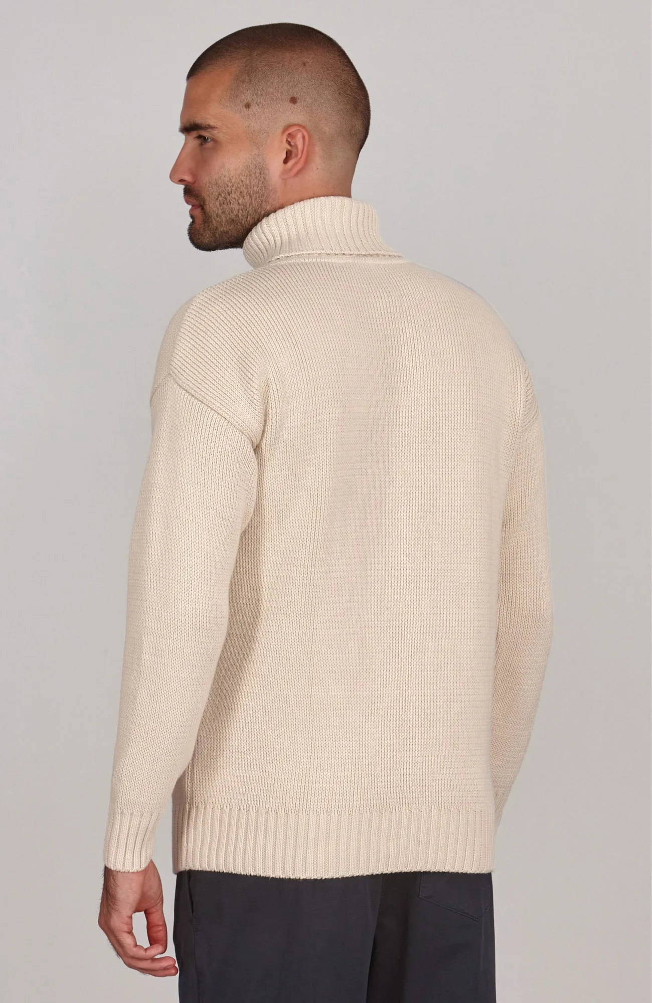 Mens Heavyweight Cotton Submariner Roll Neck Jumper