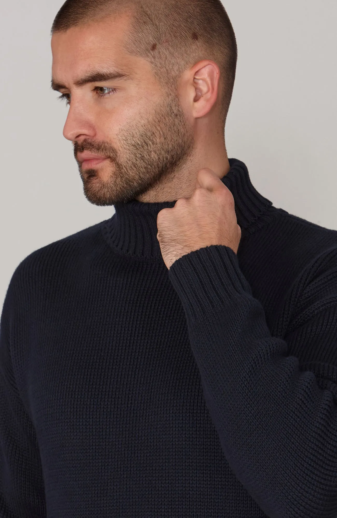 Mens Heavyweight Cotton Submariner Roll Neck Jumper