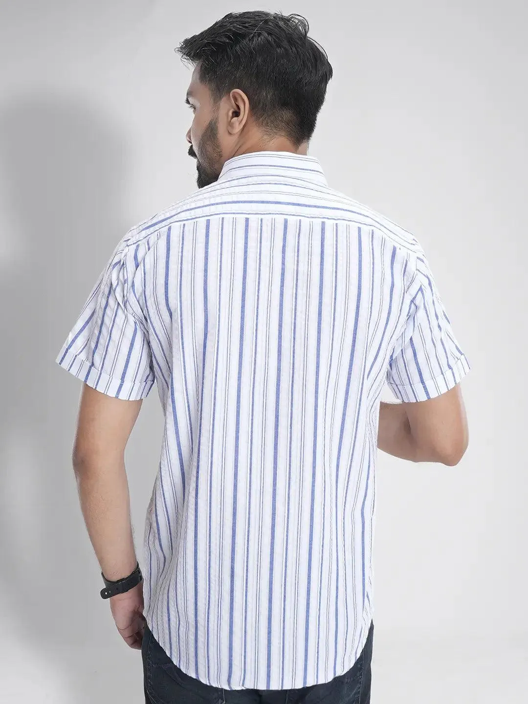 Men's Short Sleeve Casual Shirt in Stripe Design