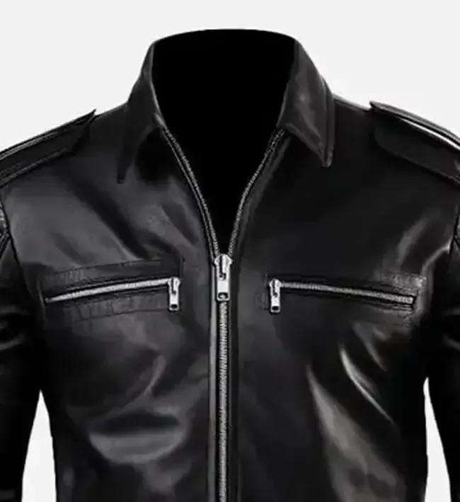 Men's Slimfit Cafe Racer Style Black Leather Jacket