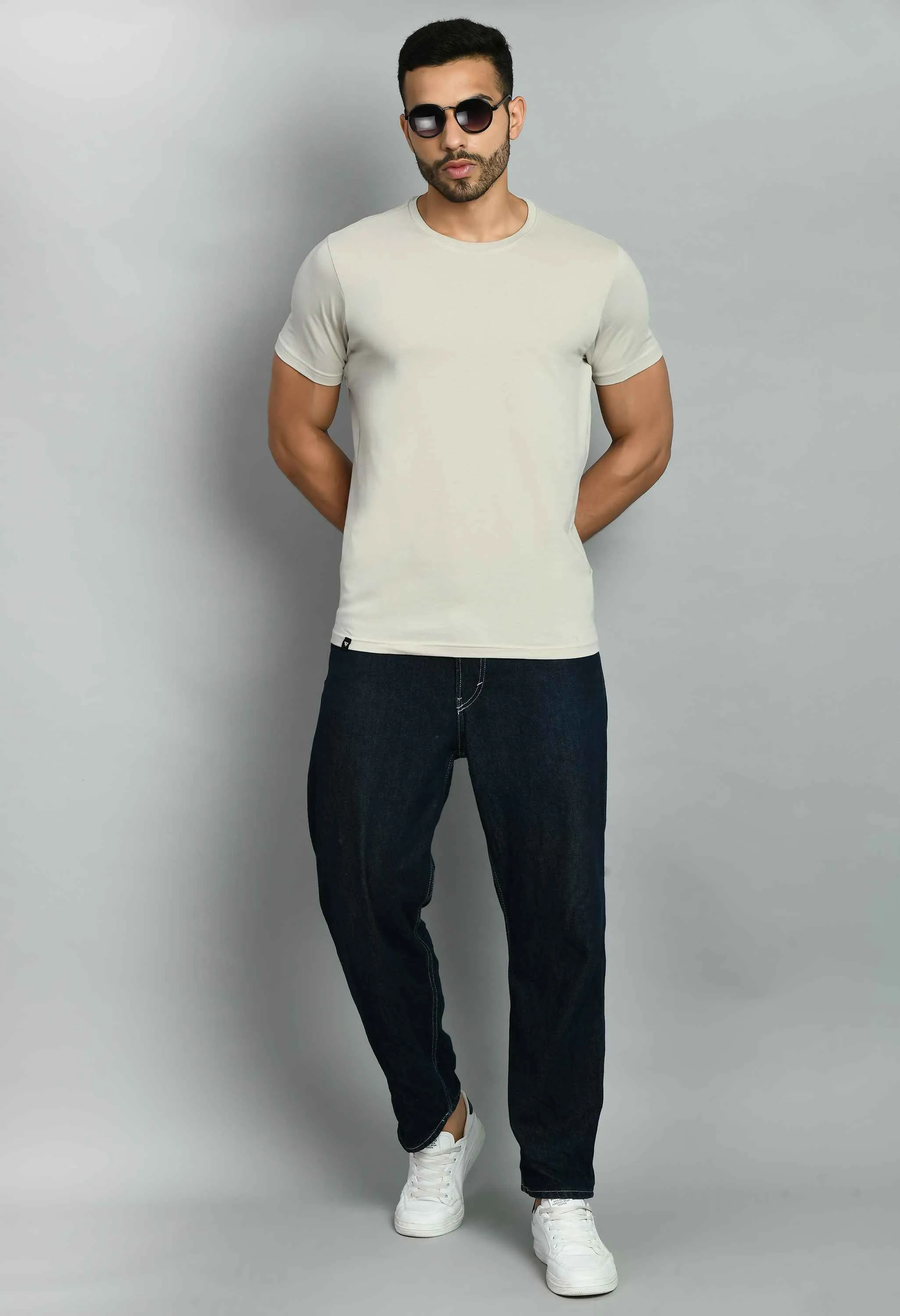 Men's Solid Beige Casual T-Shirt