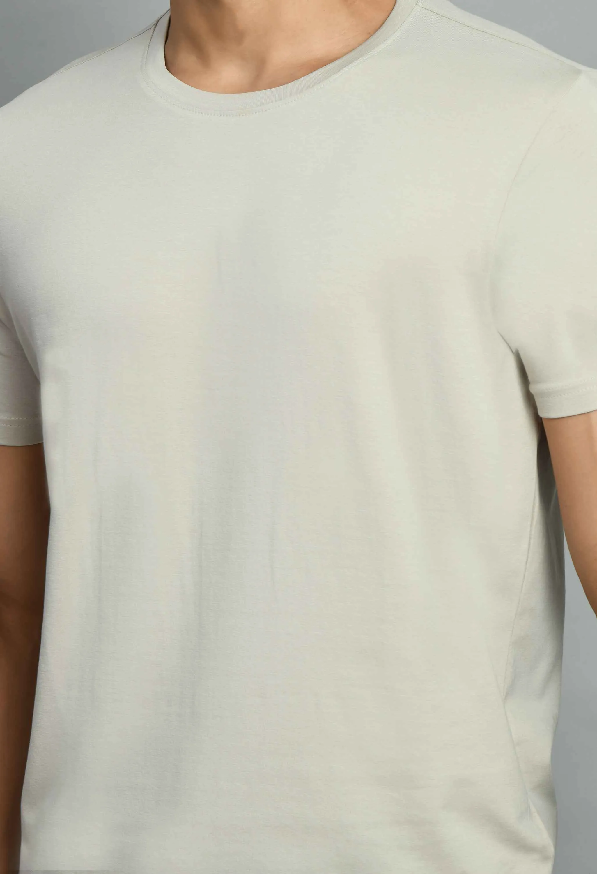 Men's Solid Beige Casual T-Shirt