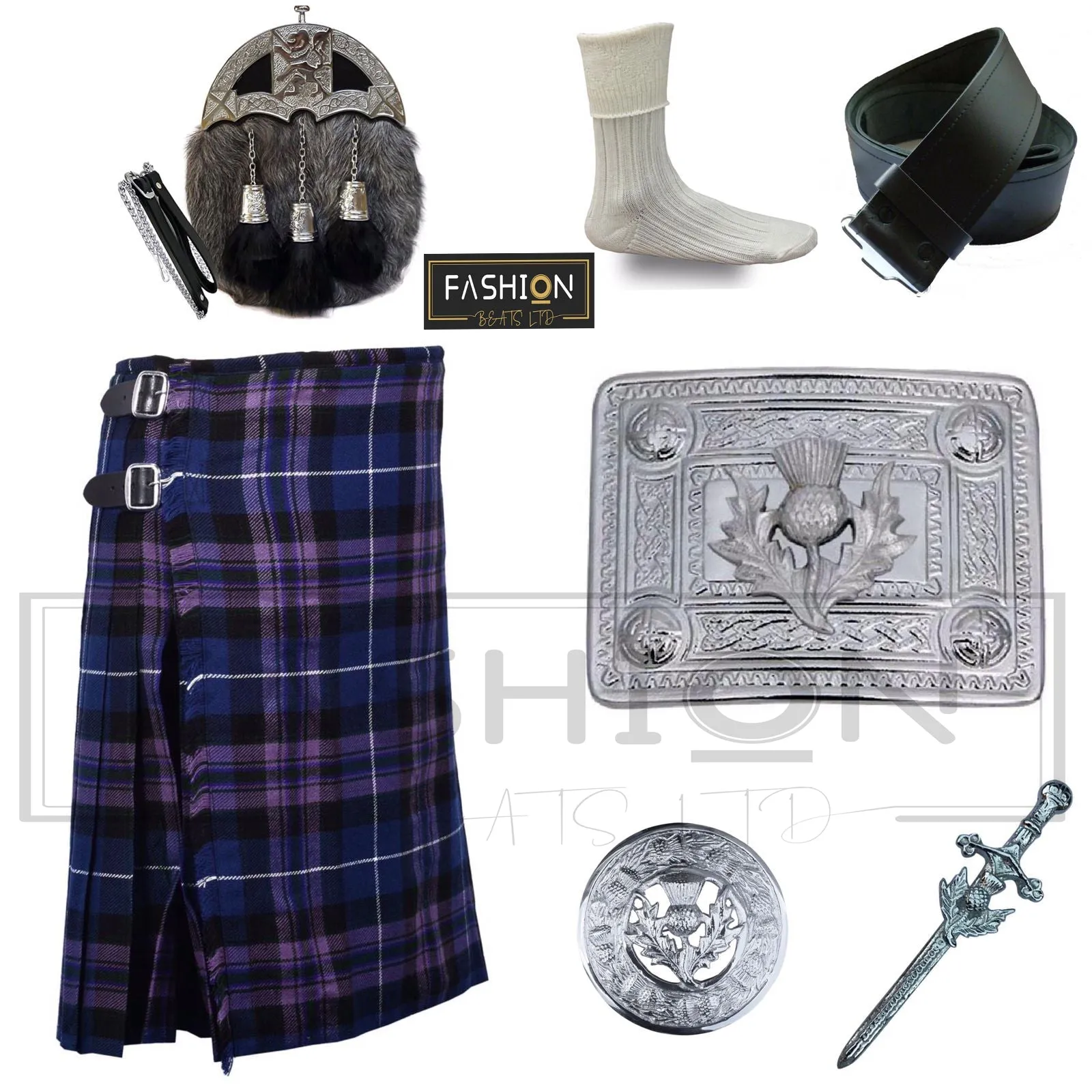 Men's Wedding Kilt Outfit 7 Piece Set Available in 40  Plus Tartan Clan for Kilts