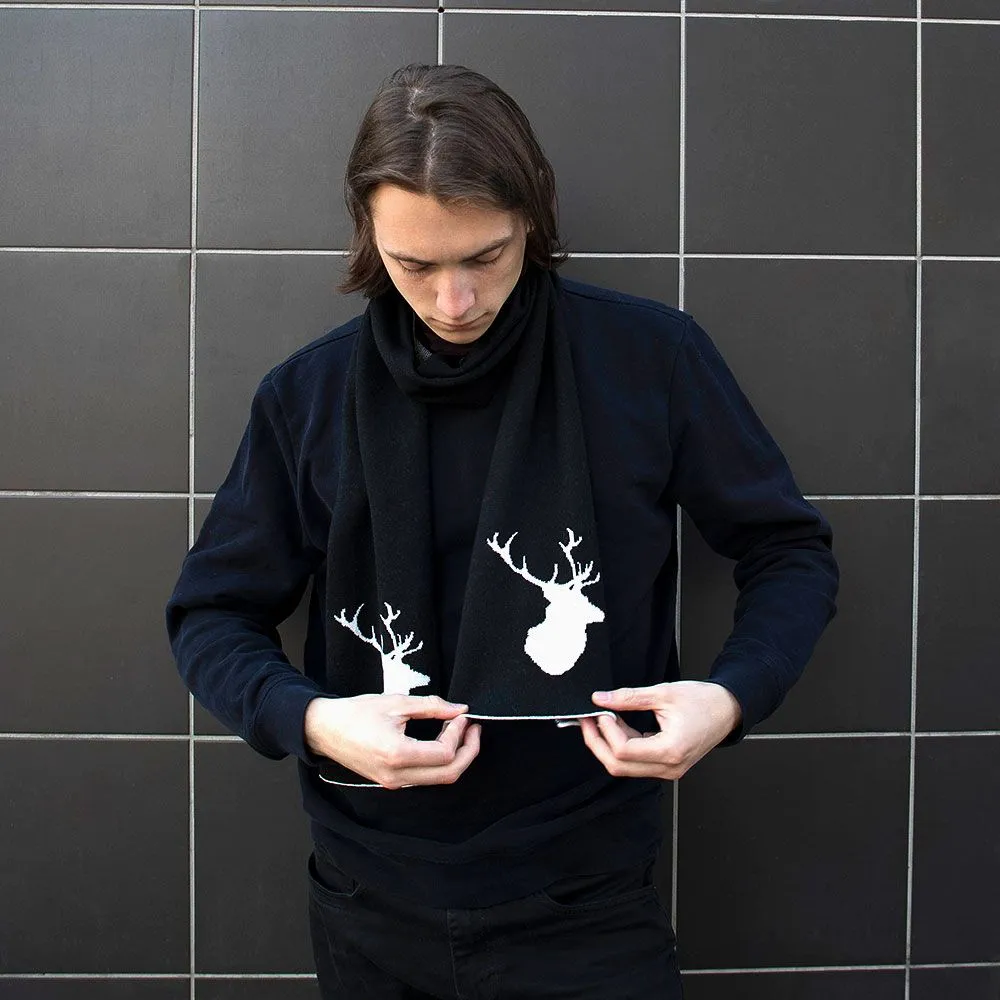 Merino Wool Stag Scarf - Black