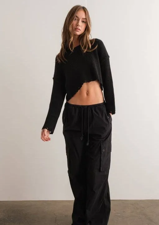 Midnight Runaway Distressed Cropped Sweater