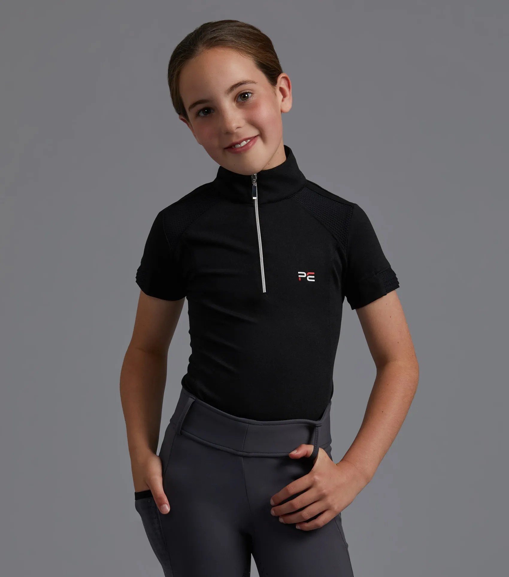 Mini Remisa Girl's Technical Short Sleeve Riding Top Black