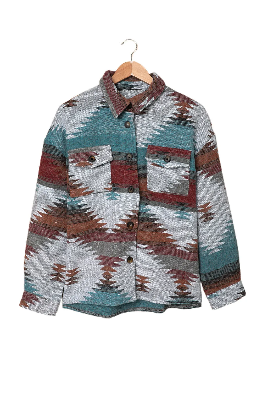 Multicolor Aztec Patch Pocket Buttons Front Jacket