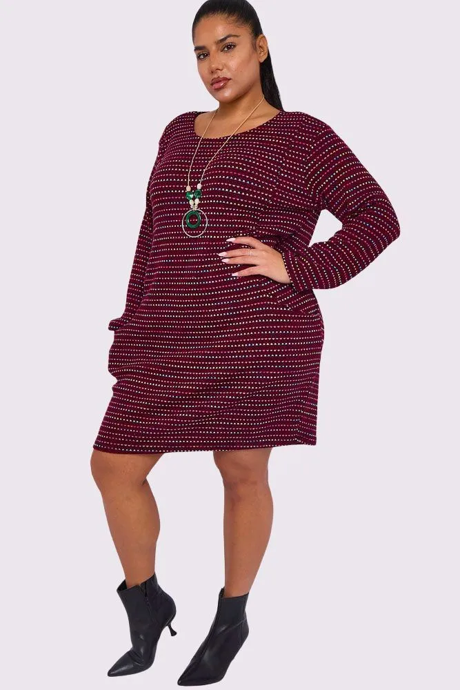 Multicoloured Stripes Front Pockets Necklace Dress