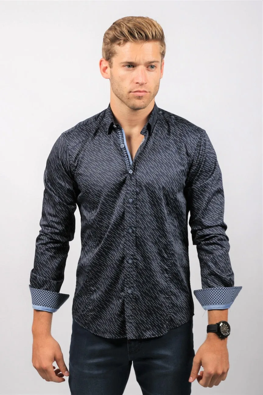 Navy Digital Pattern Button Down Shirt