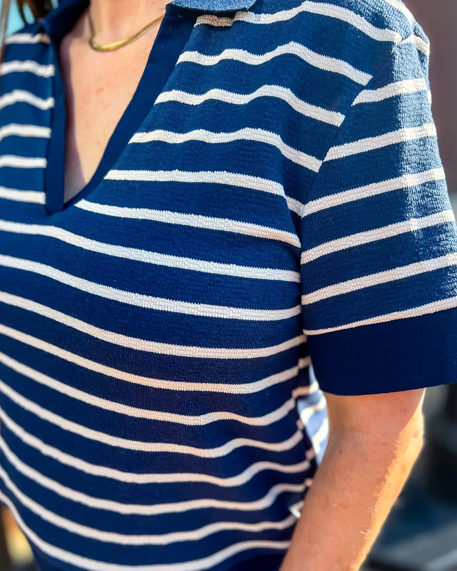 Navy Striped Collared Sweater