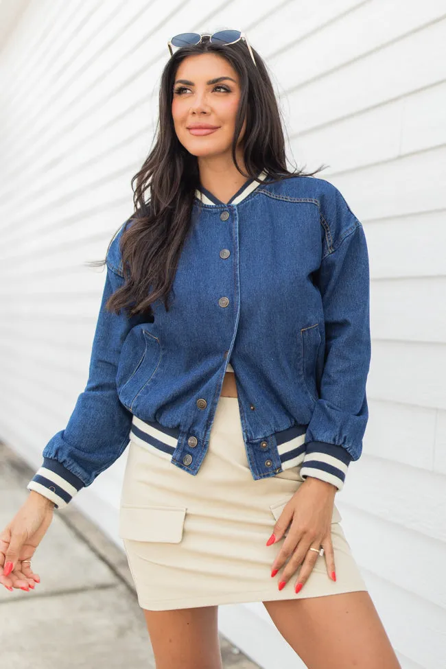 Never Left Me Denim Bomber Jacket SALE