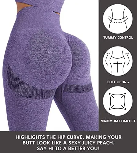 NORMOV Butt Lifting Workout Leggings for Women, Seamless High Waist Gym Yoga Pants Purple