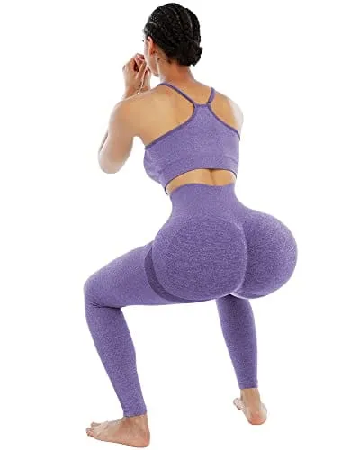 NORMOV Butt Lifting Workout Leggings for Women, Seamless High Waist Gym Yoga Pants Purple