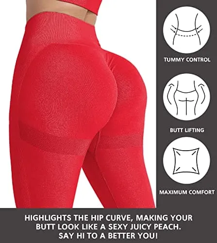 NORMOV Butt Lifting Workout Leggings for Women, Seamless High Waist Gym Yoga Pants Red