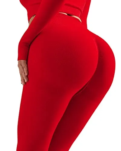 NORMOV Butt Lifting Workout Leggings for Women, Seamless High Waist Gym Yoga Pants Red