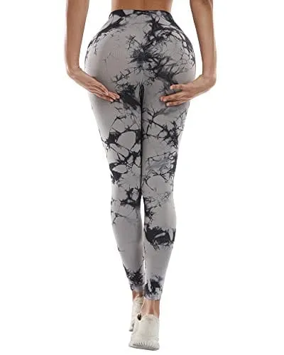 NORMOV Butt Lifting Workout Leggings for Women,Seamless High Waist Gym Yoga Pants Tie Dye Black