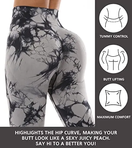 NORMOV Butt Lifting Workout Leggings for Women,Seamless High Waist Gym Yoga Pants Tie Dye Black