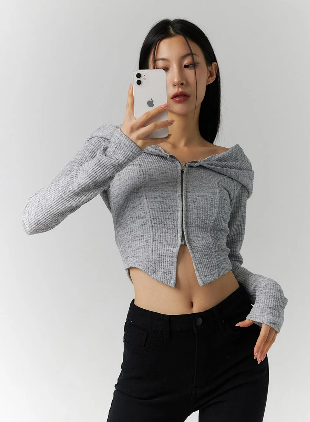 Off-Shoulder Hoodie Knit Top ID306