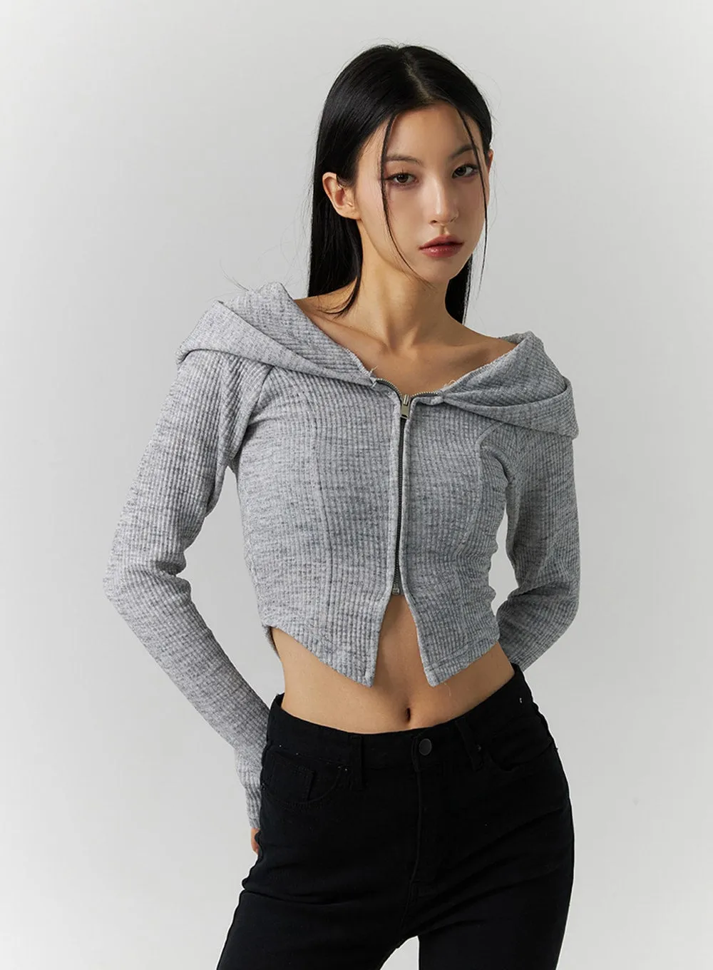 Off-Shoulder Hoodie Knit Top ID306