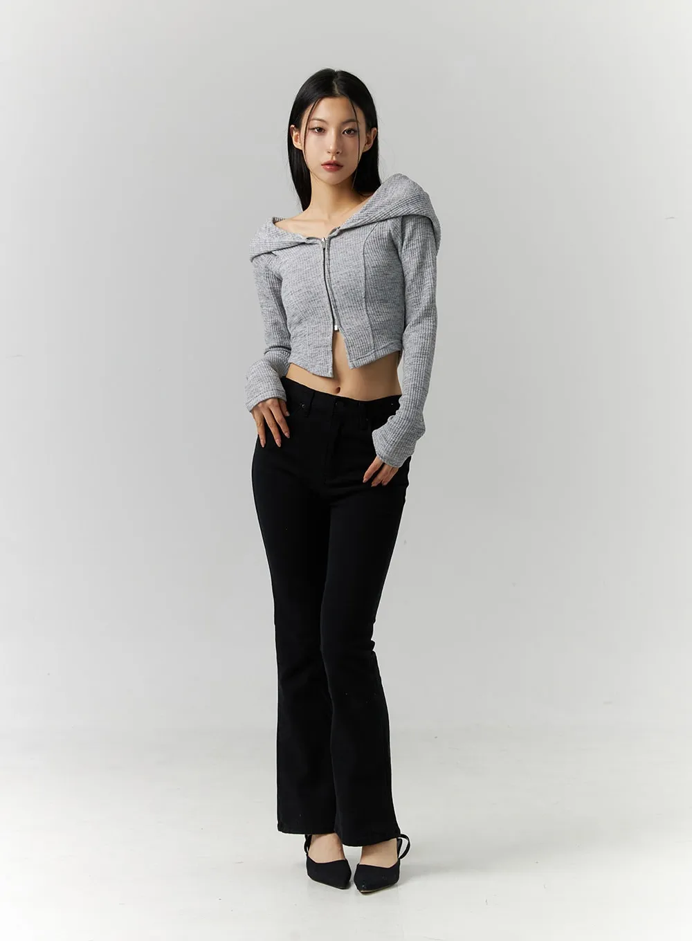 Off-Shoulder Hoodie Knit Top ID306