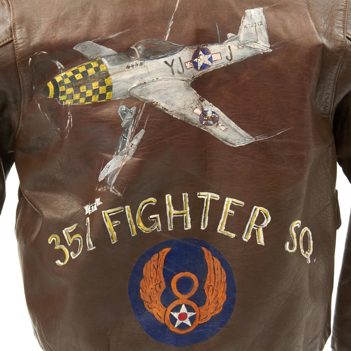 Original U.S. WWII P-51 Mustang Pilot 351st Fighter Squadron Hand Painted A-2 Flight Jacket