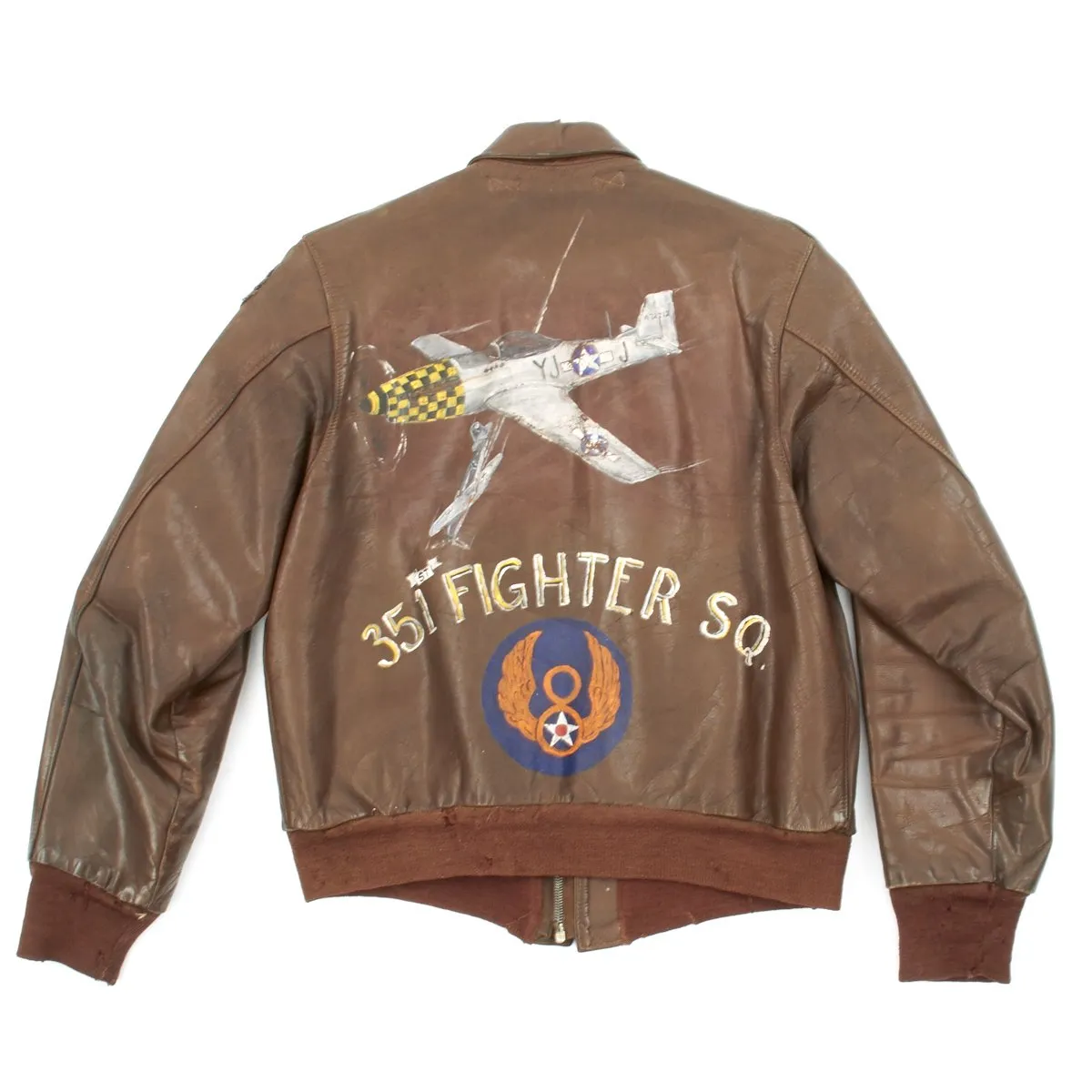 Original U.S. WWII P-51 Mustang Pilot 351st Fighter Squadron Hand Painted A-2 Flight Jacket