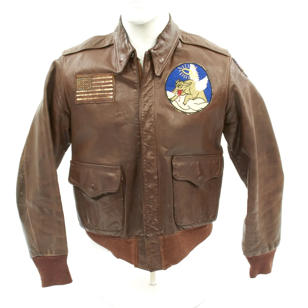 Original U.S. WWII P-51 Mustang Pilot 351st Fighter Squadron Hand Painted A-2 Flight Jacket