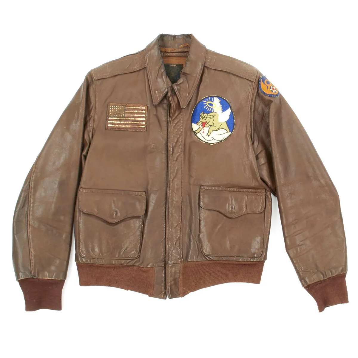 Original U.S. WWII P-51 Mustang Pilot 351st Fighter Squadron Hand Painted A-2 Flight Jacket