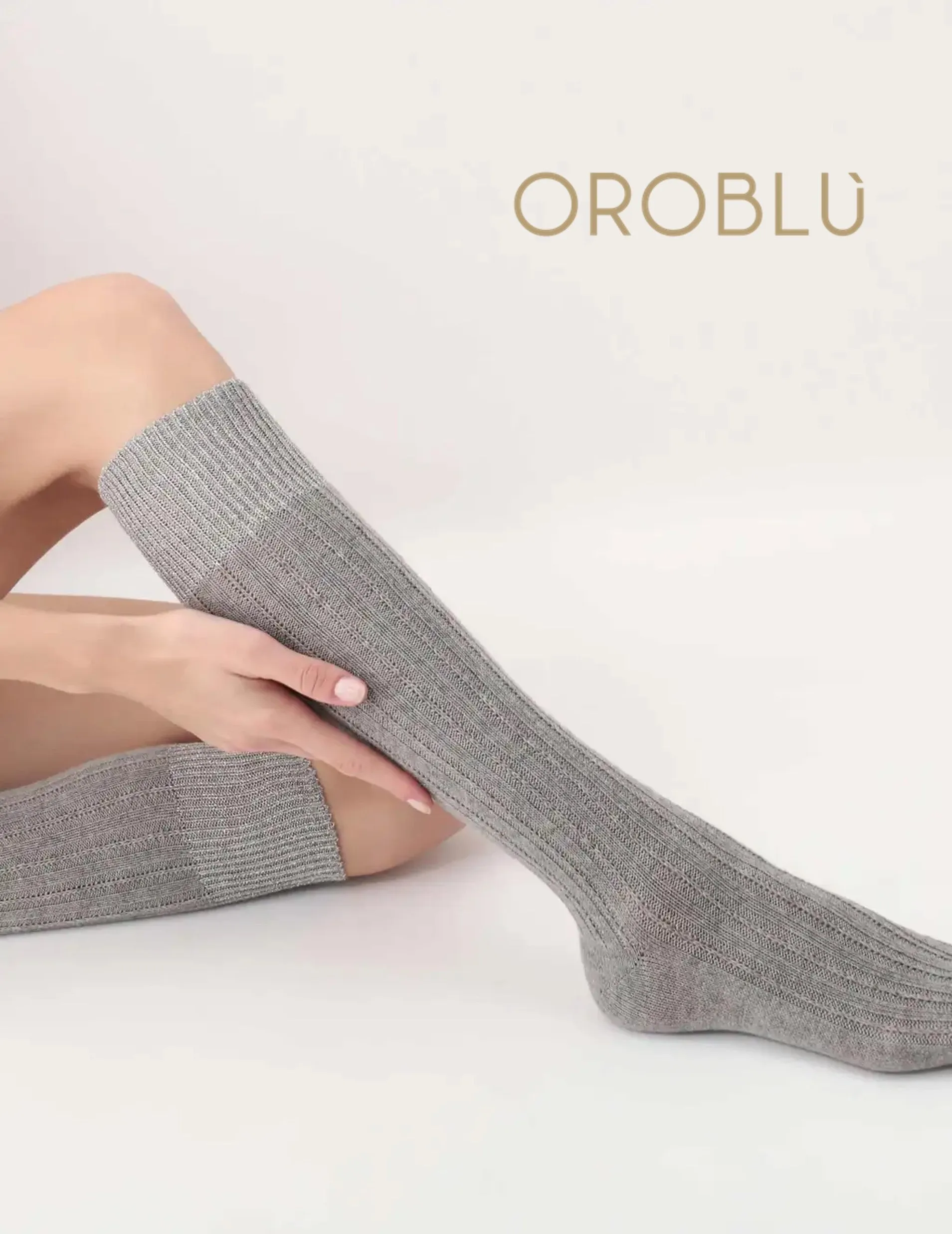 Oroblu Jasmine Aplaca Wool & Cotton Knee High Socks Grey Melange VOBFAF10K0