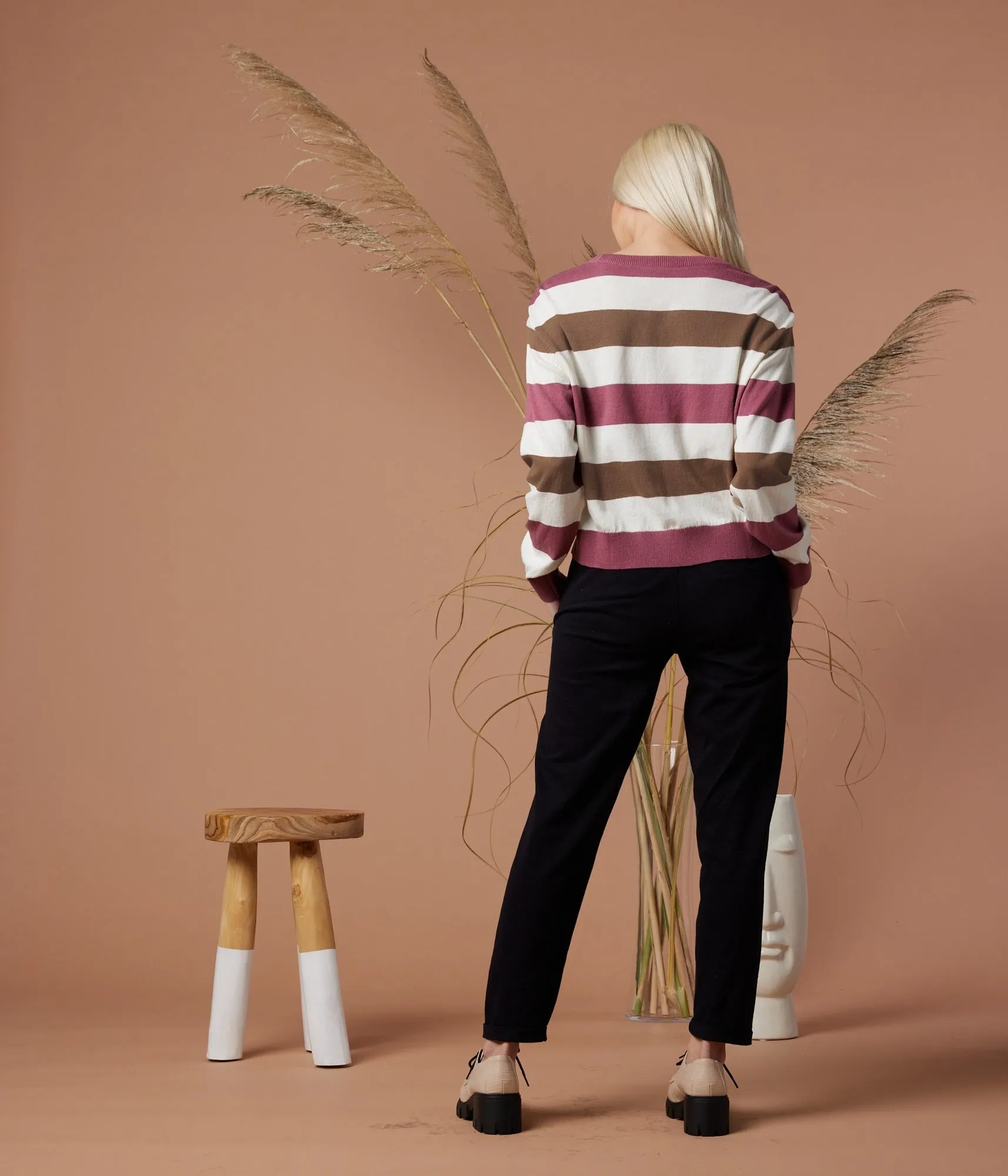 Palmer Sweater - Deep Mauve Stripe