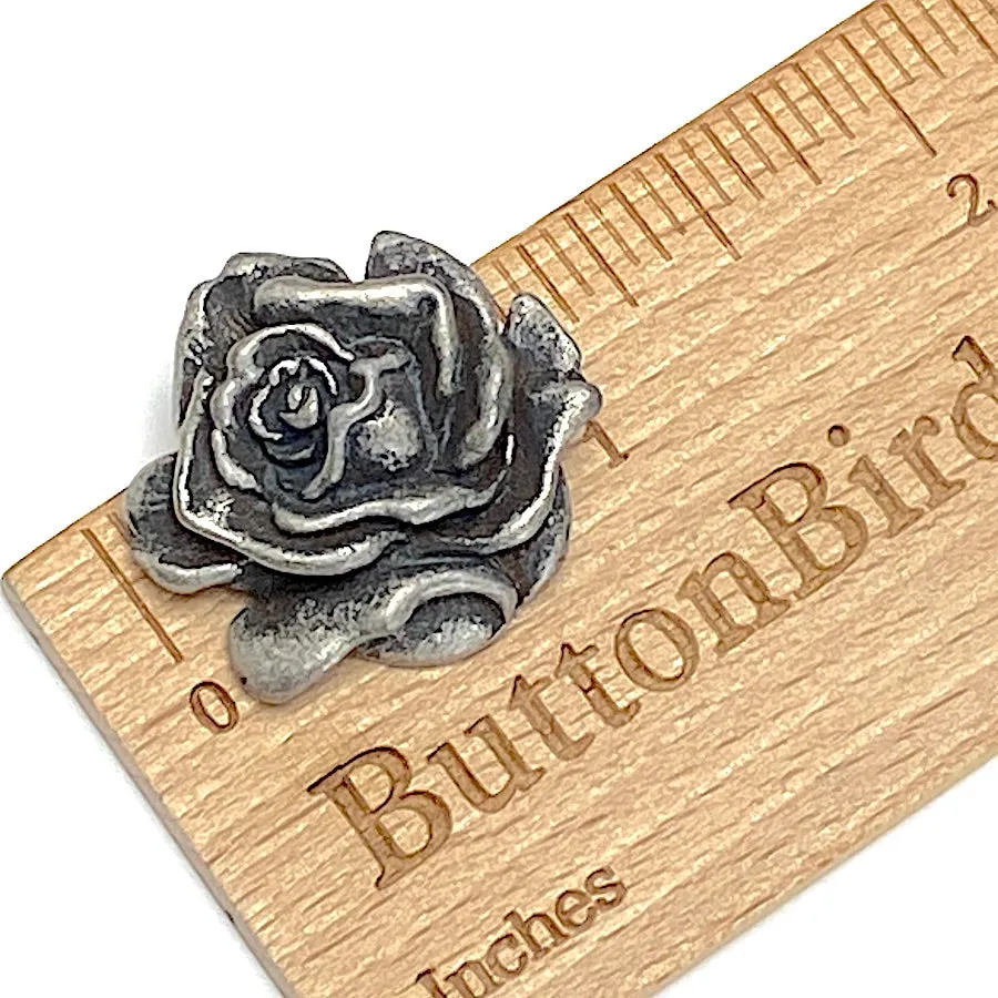 Pewter Rose Button 1" / 25mm Shank Back Made in USA #SW-263