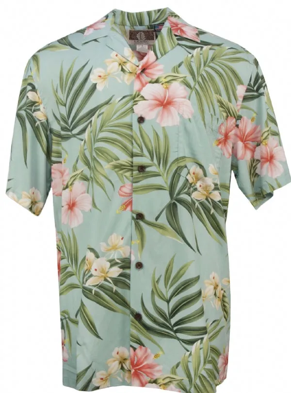 Pink Hibiscus Mens Shirt in Aqua