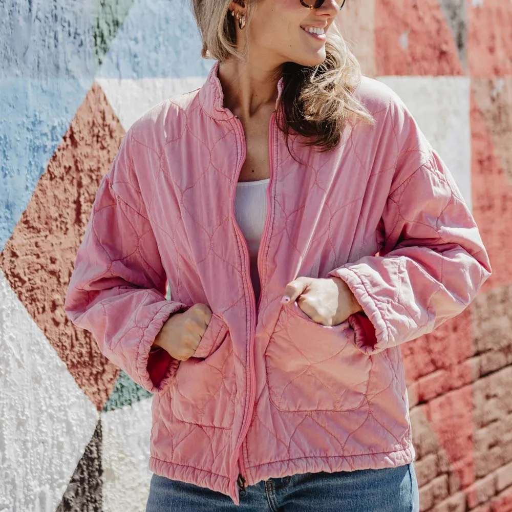 Pink Wholesale Garment Washed QUILTED Jacket Women