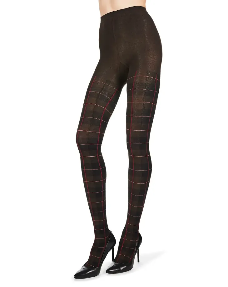 Plaid Sweater Tights - Brown & Black