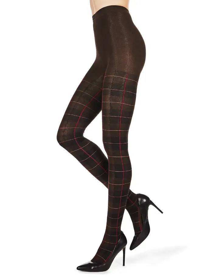 Plaid Sweater Tights - Brown & Black