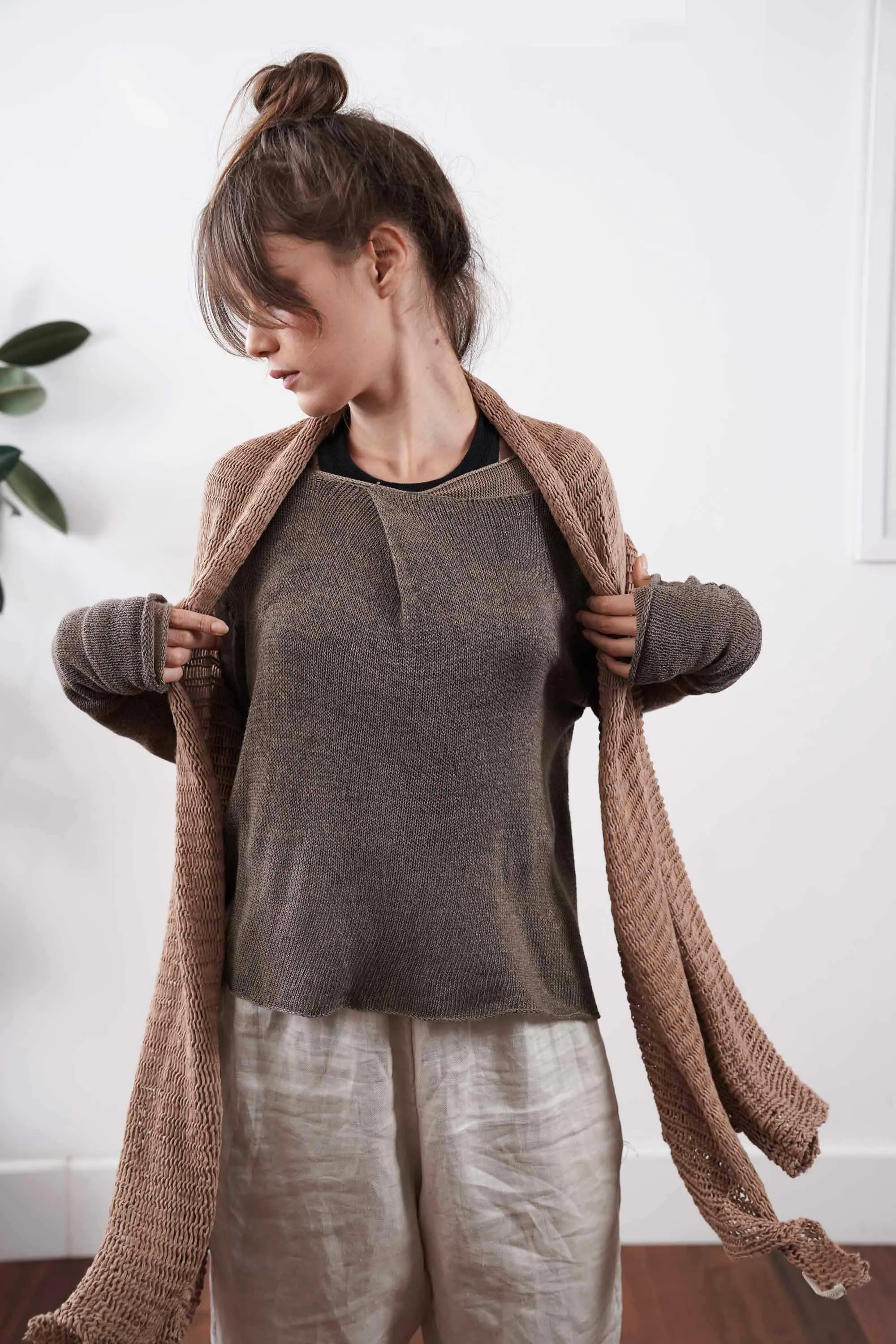 Pleat Metalo bamboo & Soy Pullover - Brown Dark Taupe / Blue / Silver Gray / Black charcoale