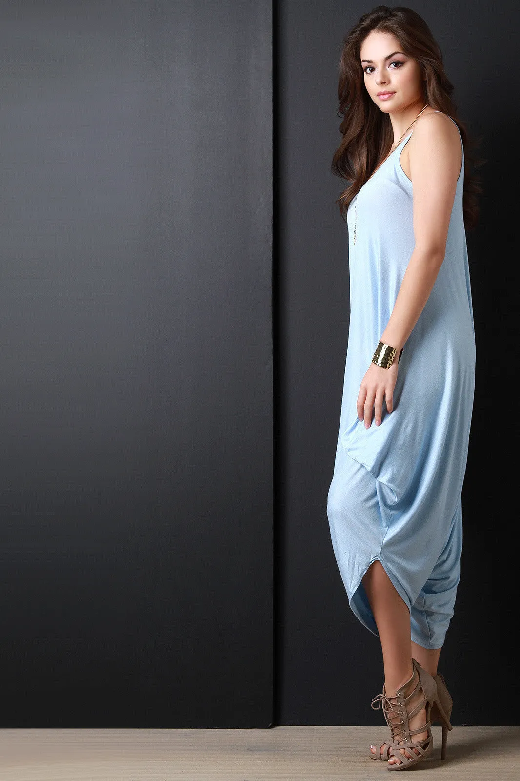 Plunging Neckline Draping Oversize Jumpsuit